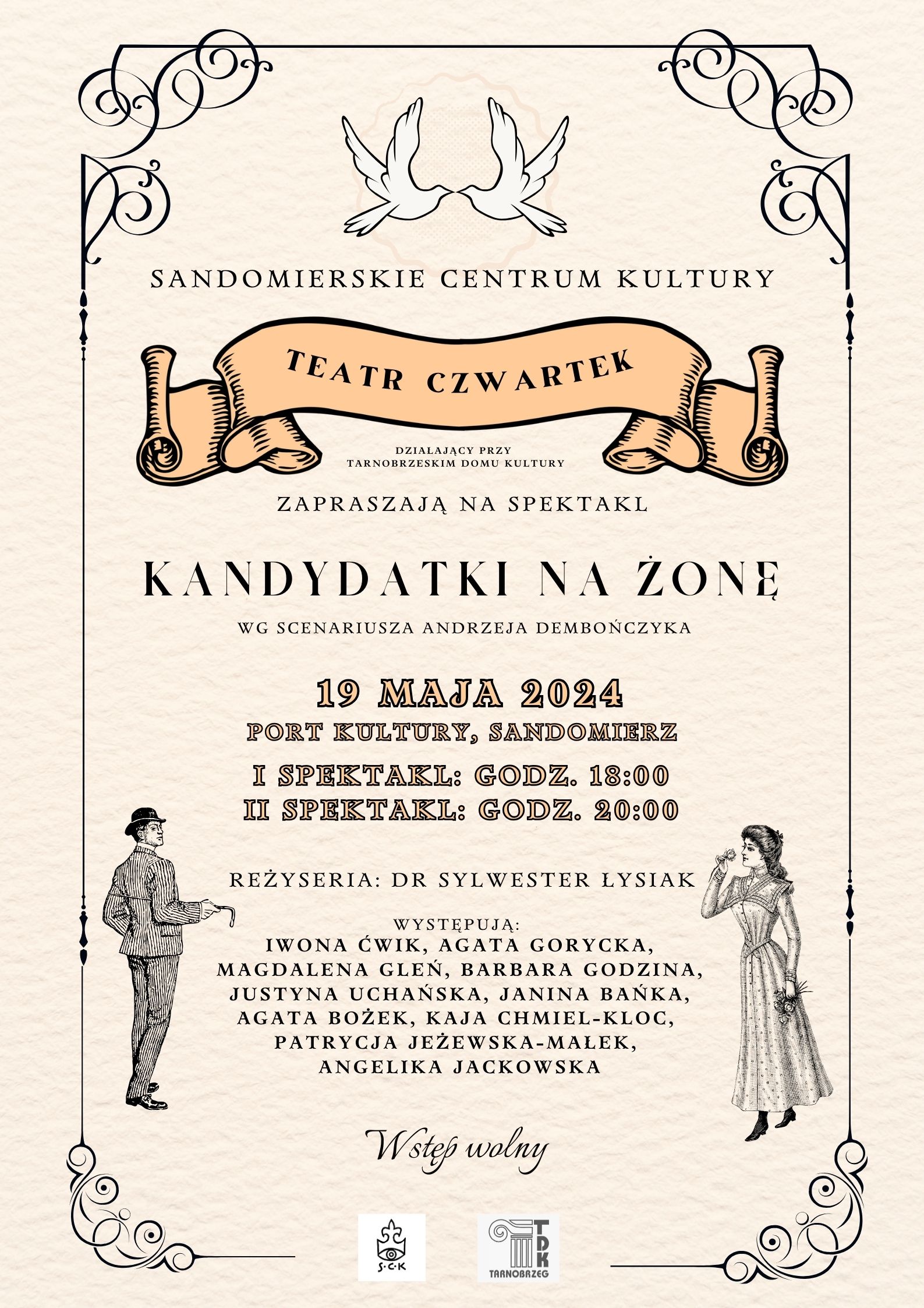 Aktualny plakat spektaklu pt. "Kandydatki na żonę".