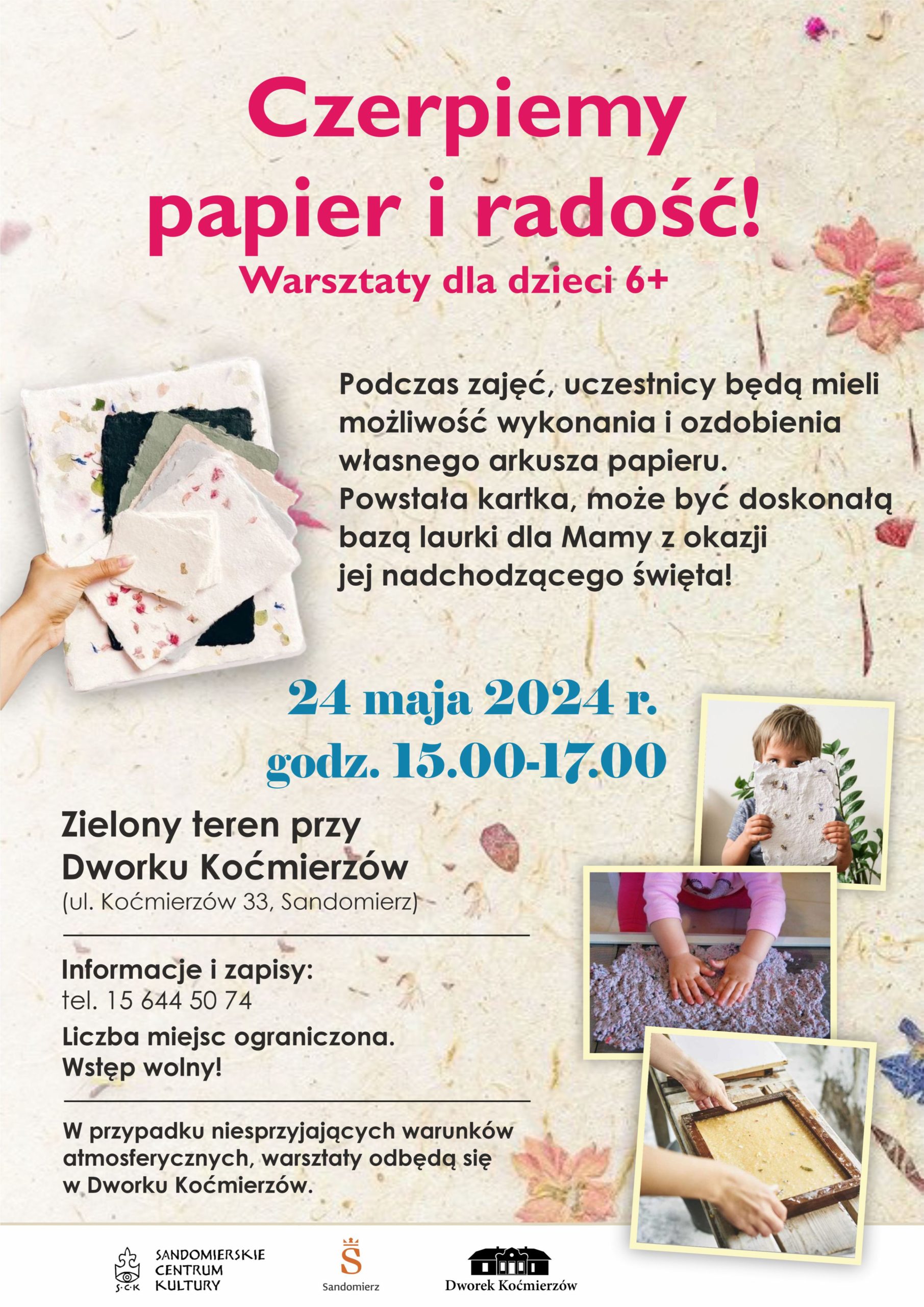 Plakat z zapowiedzią warsztatów "Czerpiemy radość i papier"
